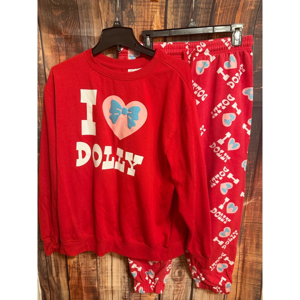 Dolly Parton Red Sweat Suit Set I Heart Dolly Crewneck XXL Top XL Bottoms